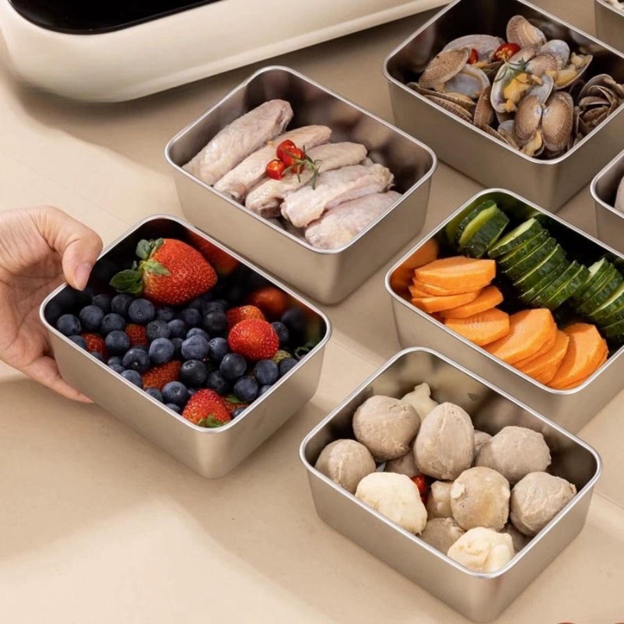 Food Storage Prep Containers - 1-2-3 adet Dikdörtgen Paslanmaz Çelik Gıda
