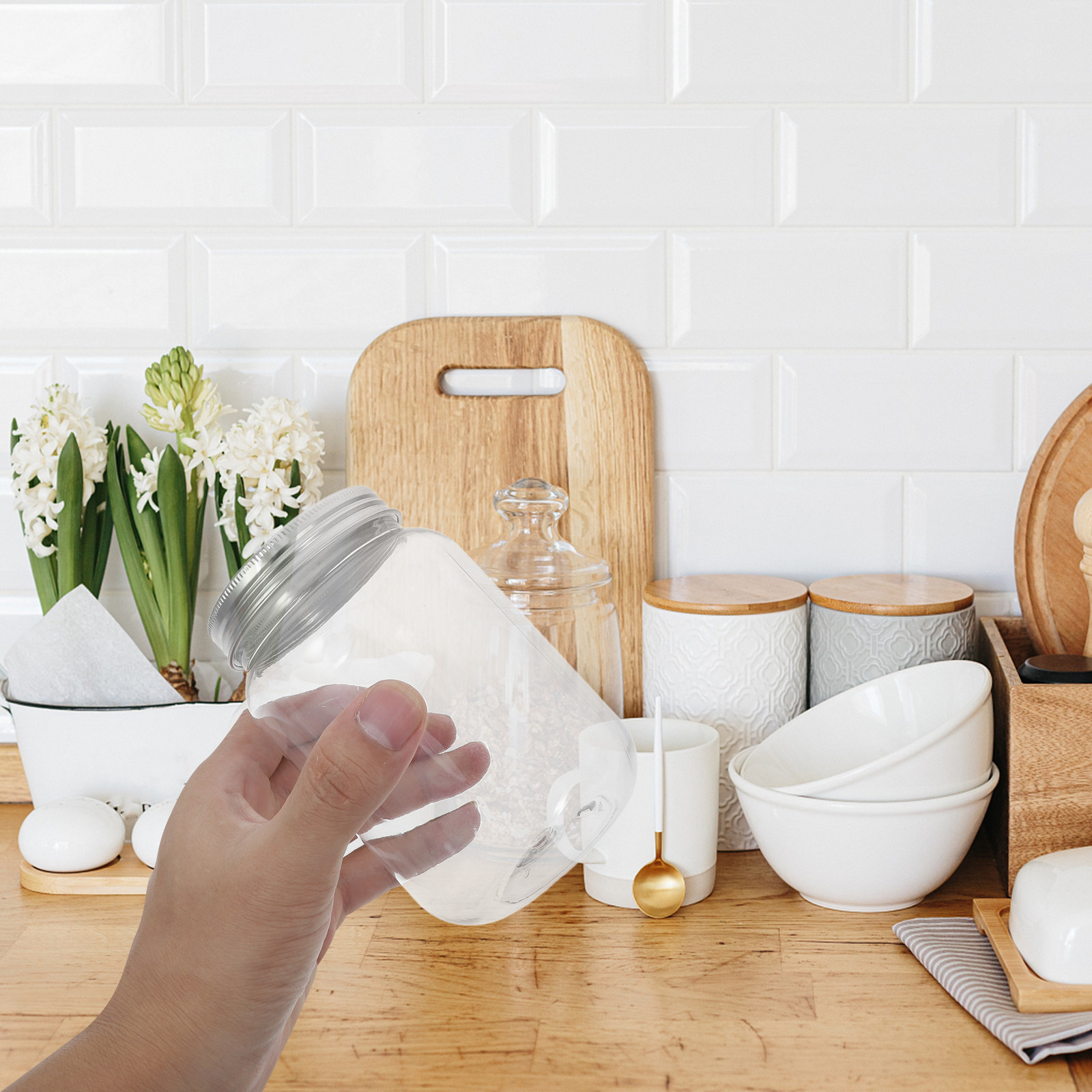 Food Storage Jars With Lids - 4 adet şeffaf plastik kavanozlar mutfak