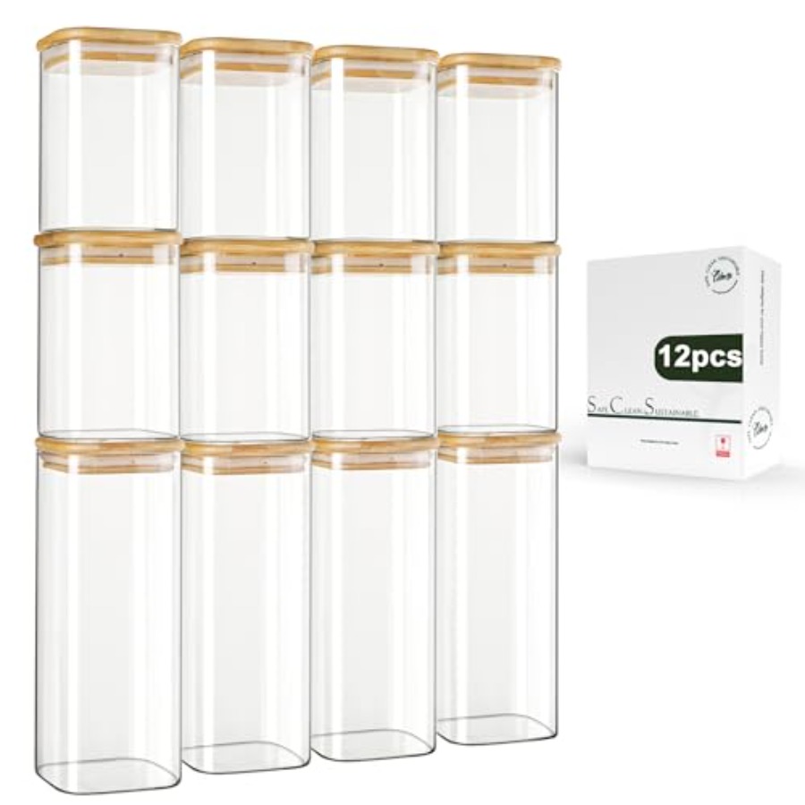 Food Storage For Pantry - 12'li Paket Kare Cam Saklama Kavanozları,