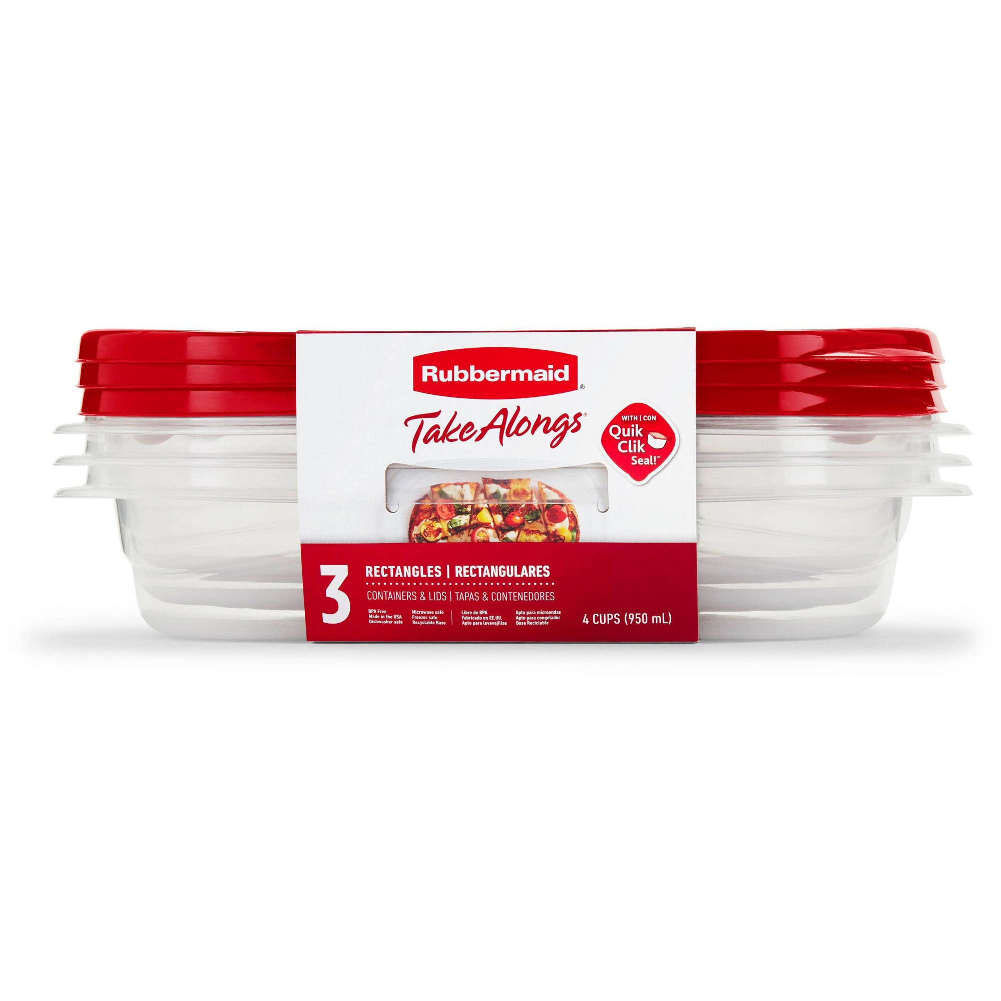 Food Storage Prep Containers - 3 adet Kırmızı Dikdörtgen Gıda Saklama