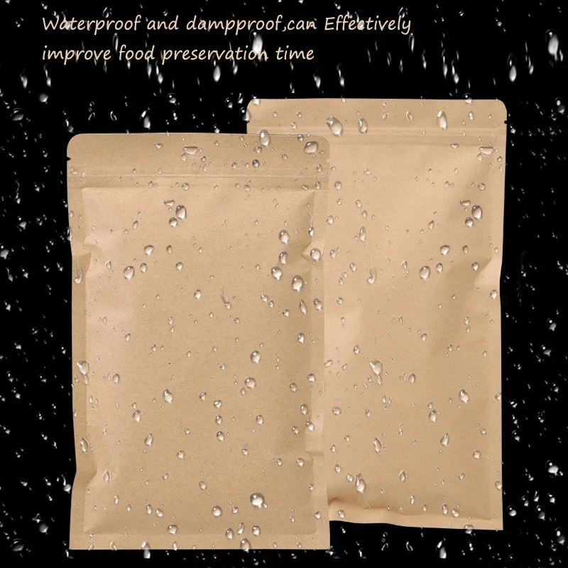 Food Storage Zipper - 100 adet kahverengi Kraft kağıt fermuarlı