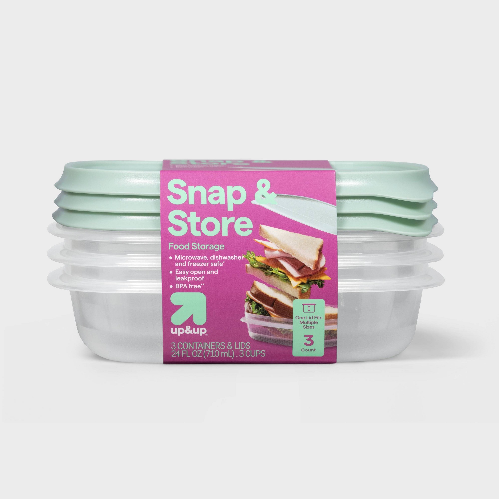 Food Storage Prep Containers - 3 adet kare şekilli, kilitli kapaklı