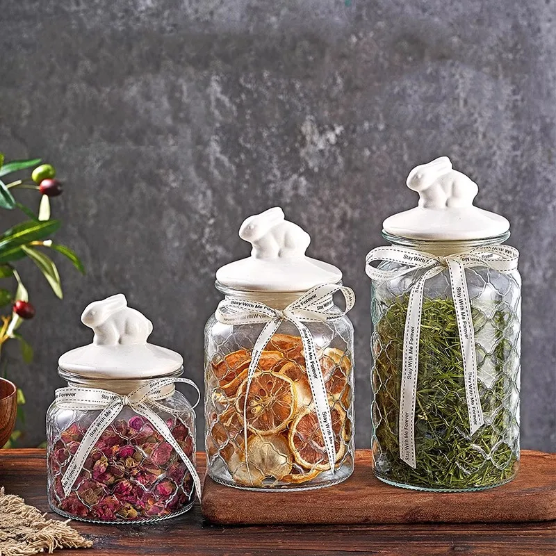 Food Storage Acrylic Containers - Şeffaf Cam Mühürlü Kavanoz, Seramik Kapaklı,